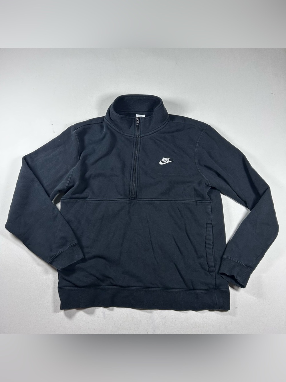 Nike Quarter Zip Sweatshirt Men's L Black Embroidered Swoosh Mock Neck Pullover